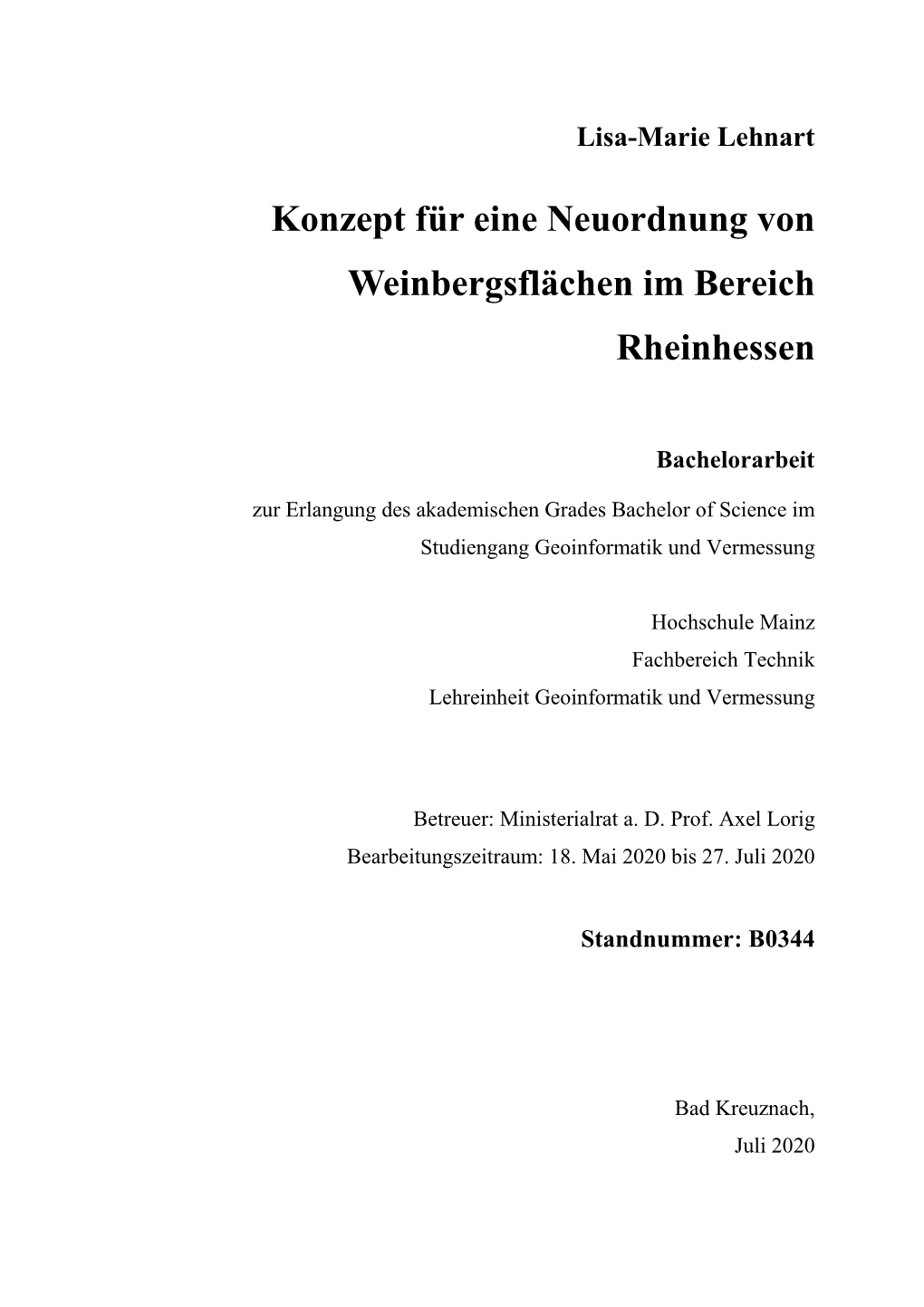 Konzept Für Eine Neuordnung Von Weinbergsflächen Im Bereich Rheinhessen