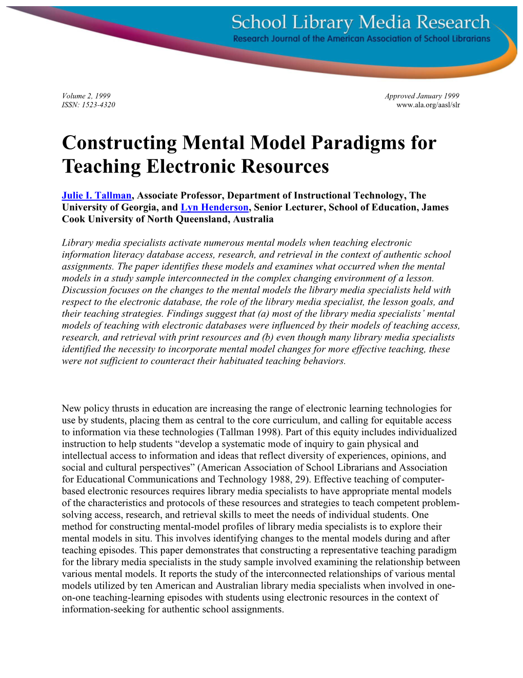 Constructing Mental Model Paradigms for Teaching Electronic Resources