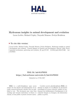 Hydrozoan Insights in Animal Development and Evolution Lucas Leclère, Richard Copley, Tsuyoshi Momose, Evelyn Houliston