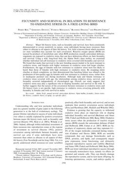 Fecundity and Survival in Relation to Resistance to Oxidative Stress in a Free-Living Bird