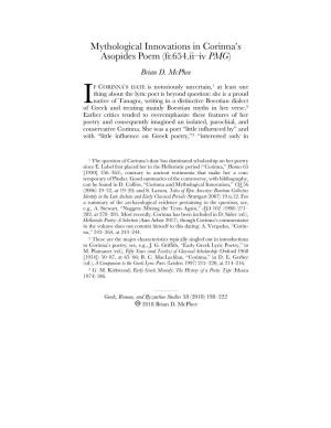 Mythological Innovations in Corinna's Asopides Poem (Fr.654.Ii–Iv PMG)