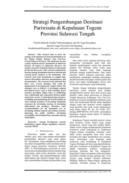 Strategi Pengembangan Destinasi Pariwisata Di Kepulauan Togean Provinsi Sulawesi Tengah
