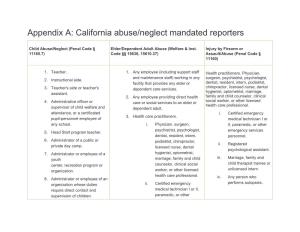 Appendix A: California Abuse/Neglect Mandated Reporters