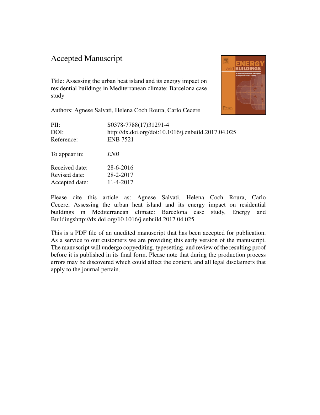 Assessing the Urban Heat Island and Its Energy Impact on Residential Buildings in Mediterranean Climate: Barcelona Case Study