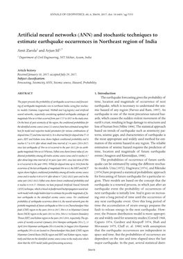 Artificial Neural Networks (ANN) and Stochastic Techniques to Estimate Earthquake Occurrences in Northeast Region of India