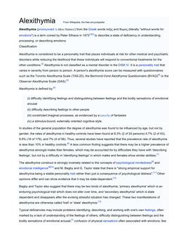Alexithymia from Wikipedia, the Free Encyclopedia