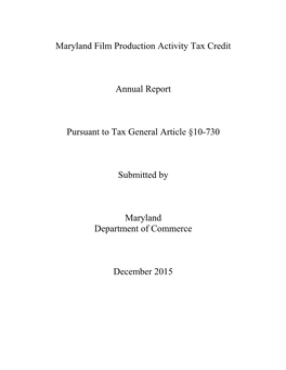Film Production Activity Tax Credit Report 2015