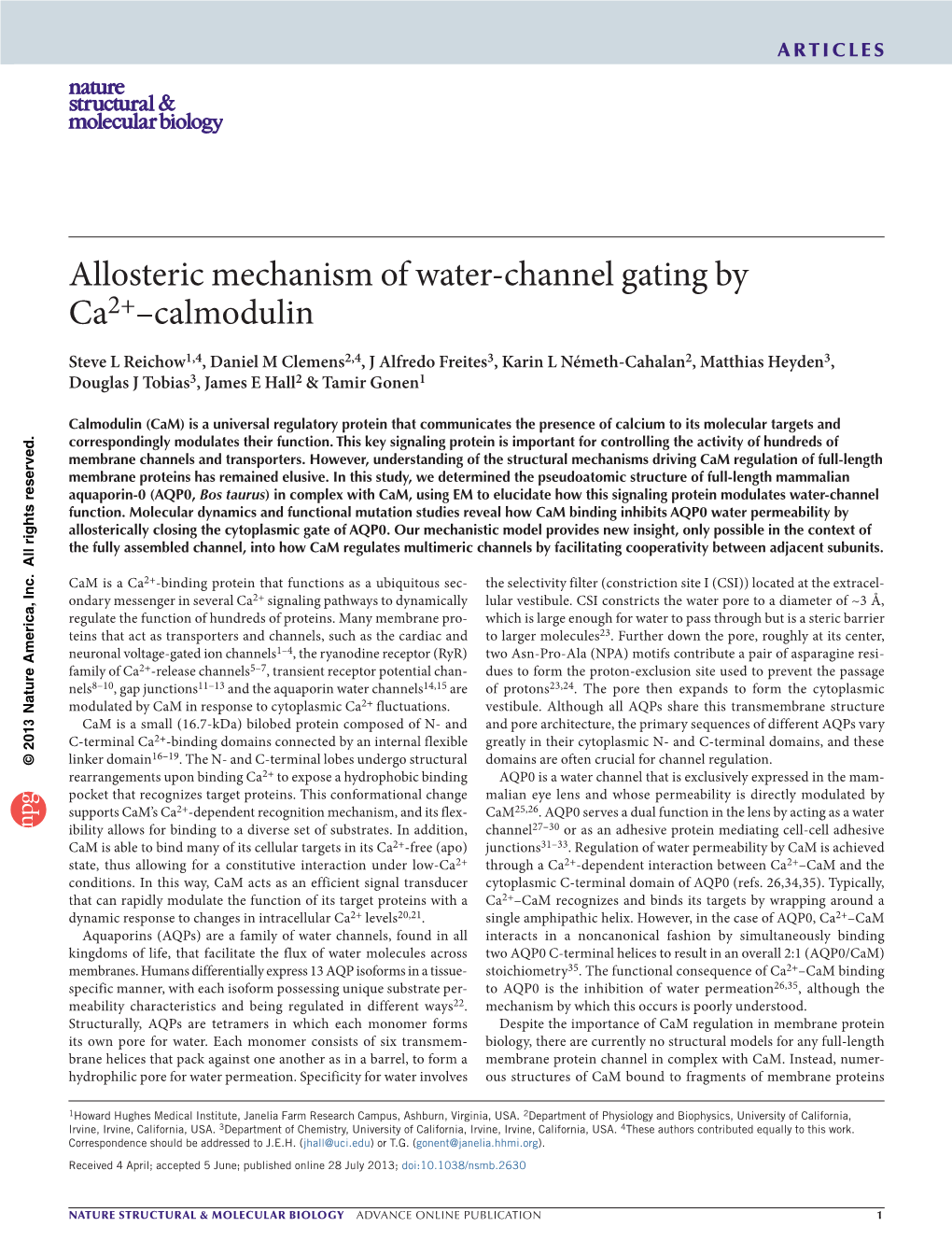 Allosteric Mechanism of Water-Channel Gating by Ca2+