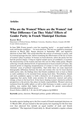 Effects of Gender Parity in French Municipal Election