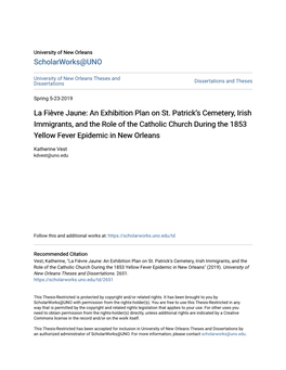 La Fièvre Jaune: an Exhibition Plan on St. Patrick's Cemetery, Irish