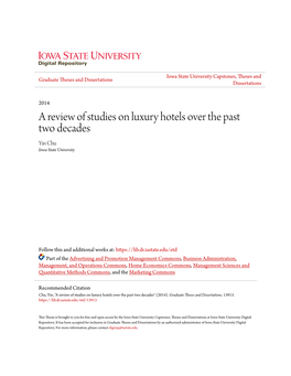 A Review of Studies on Luxury Hotels Over the Past Two Decades Yin Chu Iowa State University
