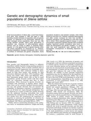 Genetic and Demographic Dynamics of Small Populations of Silene Latifolia