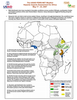 The USAID FEWS-NET Weather Hazards Impacts Assessment for Africa May 17 - 23, 2007