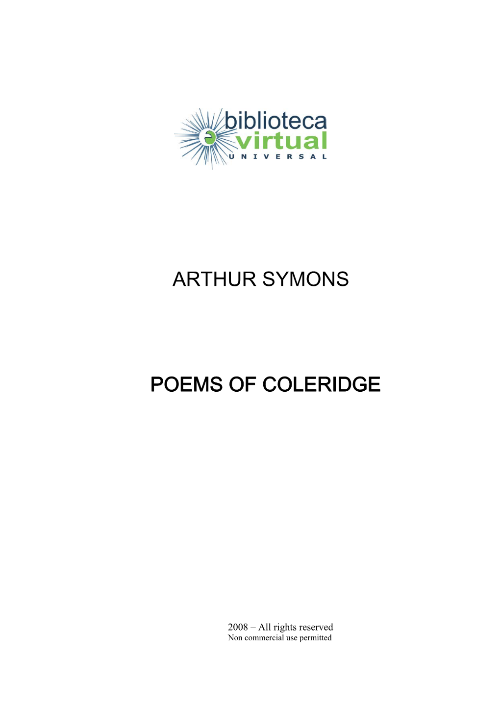 Arthur Symons Poems of Coleridge