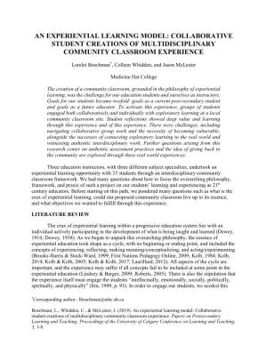 An Experiential Learning Model: Collaborative Student Creations of Multidisciplinary Community Classroom Experience
