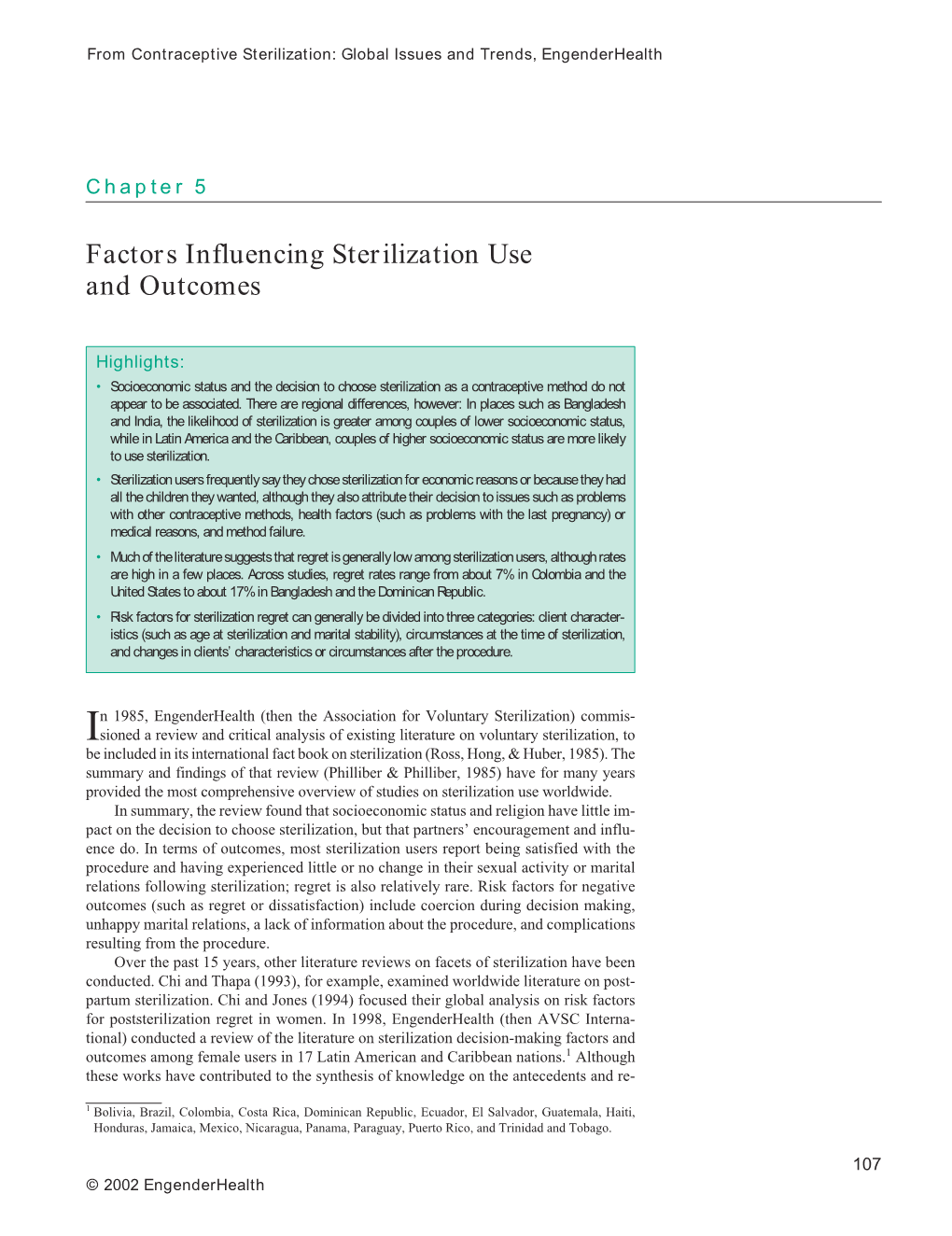 Chapter 5: Factors Influencing Sterilization Use and Outcomes
