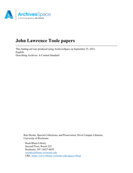 John Lawrence Toole Papers