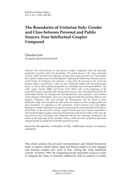 The Boundaries of Unitarian Italy: Gender and Class Between Personal and Public Sources