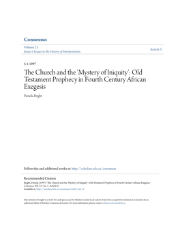 Old Testament Prophecy in Fourth Century African Exegesis Pamela Bright