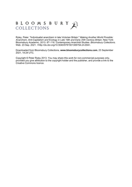 Individualist Anarchism in Late Victorian Britain." Making Another World Possible: Anarchism, Anti-Capitalism and Ecology in Late 19Th and Early 20Th Century Britain
