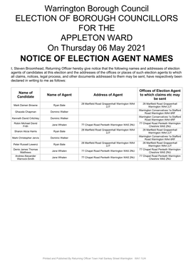 Notice of Election Agents
