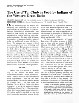 The Use of Tui Chub As Food by Indians of the Western Great Basin
