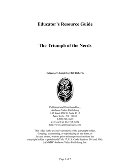 Educator's Resource Guide the Triumph of the Nerds