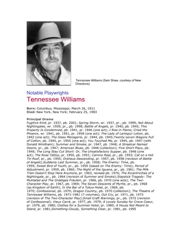 Tennessee Williams (Sam Shaw, Courtesy of New Directions)