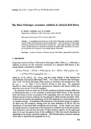 The Dirac-Schwinger Covariance Condition in Classical Field Theory