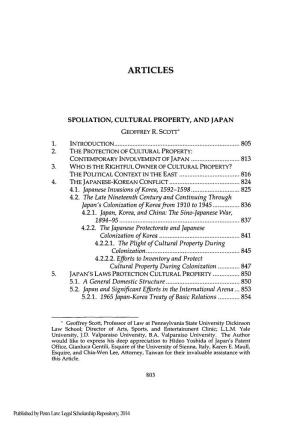 Spoliation, Cultural Property, and Japan Geoffrey R