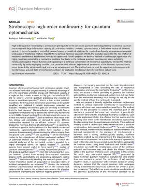 Stroboscopic High-Order Nonlinearity for Quantum Optomechanics ✉ Andrey A