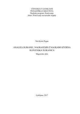 ANALIZA SLIKANIC, NAGRAJENIH Z NAGRADO IZVIRNA SLOVENSKA SLIKANICA Magistrsko Delo