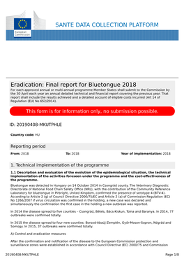 Final Report for Bluetongue 2018