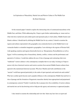An Exploration of Masculinity, Martial Arts and Warrior Culture in the Middle East by Brent Ockerman in This Research Paper I In