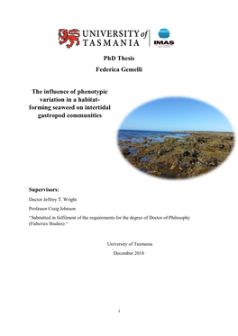 Phd Thesis Federica Gemelli the Influence of Phenotypic Variation In
