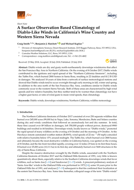A Surface Observation Based Climatology of Diablo-Like Winds in California's Wine Country and Western Sierra Nevada