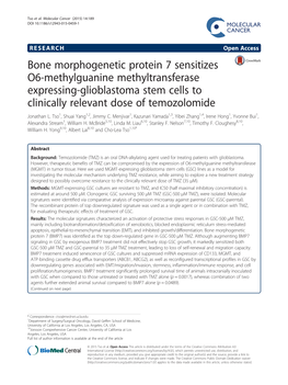 Bone Morphogenetic Protein 7 Sensitizes O6-Methylguanine Methyltransferase Expressing-Glioblastoma Stem Cells to Clinically Relevant Dose of Temozolomide Jonathan L