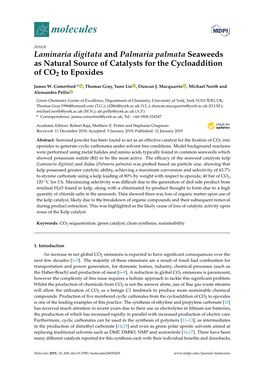 Laminaria Digitata and Palmaria Palmata Seaweeds As Natural Source of Catalysts for the Cycloaddition of CO2 to Epoxides