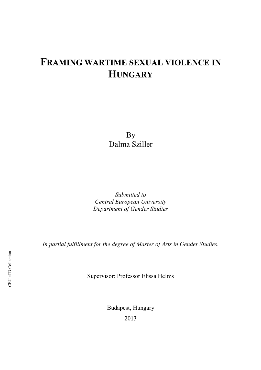 Framing Wartime Sexual Violence in Hungary