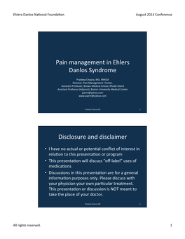 Pain Management in Ehlers Danlos Syndrome