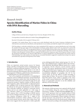 Research Article Species Identification of Marine Fishes in China With