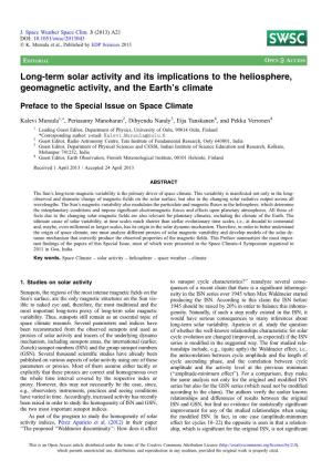 Long-Term Solar Activity and Its Implications to the Heliosphere, Geomagnetic Activity, and the Earth’S Climate