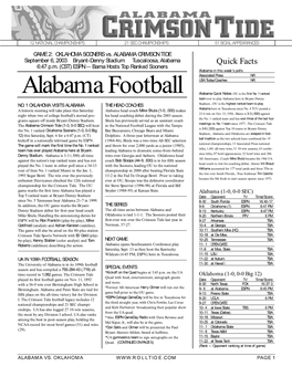 Alabama Football Alabama Quick Notes: OU Is the First No