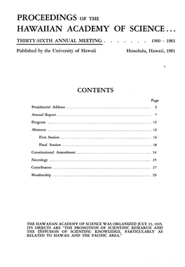 Proceedings of the Hawaiian Academy of Science