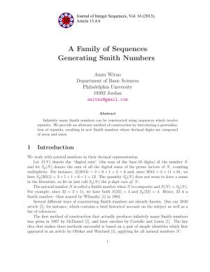 A Family of Sequences Generating Smith Numbers
