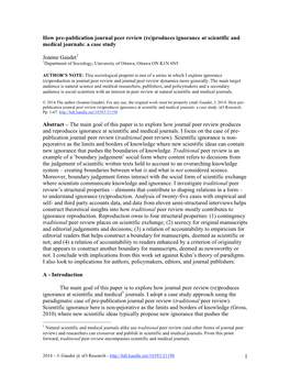 How Pre-Publication Journal Peer Review (Re)Produces Ignorance at Scientific and Medical Journals: a Case Study