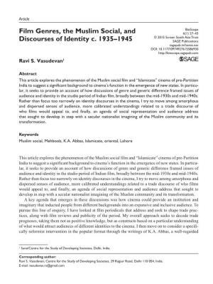 Film Genres, the Muslim Social, and Discourses of Identity C. 1935–1945