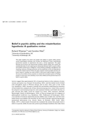 Belief in Psychic Ability and the Misattribution Hypothesis: a Qualitative Review
