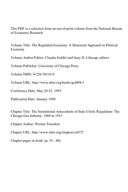 The Institutional Antecedents of State Utility Regulation: the Chicago Gas Industry, 1860 to 1913