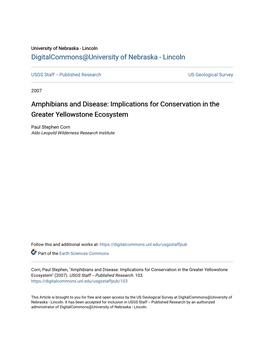 Amphibians and Disease: Implications for Conservation in the Greater Yellowstone Ecosystem